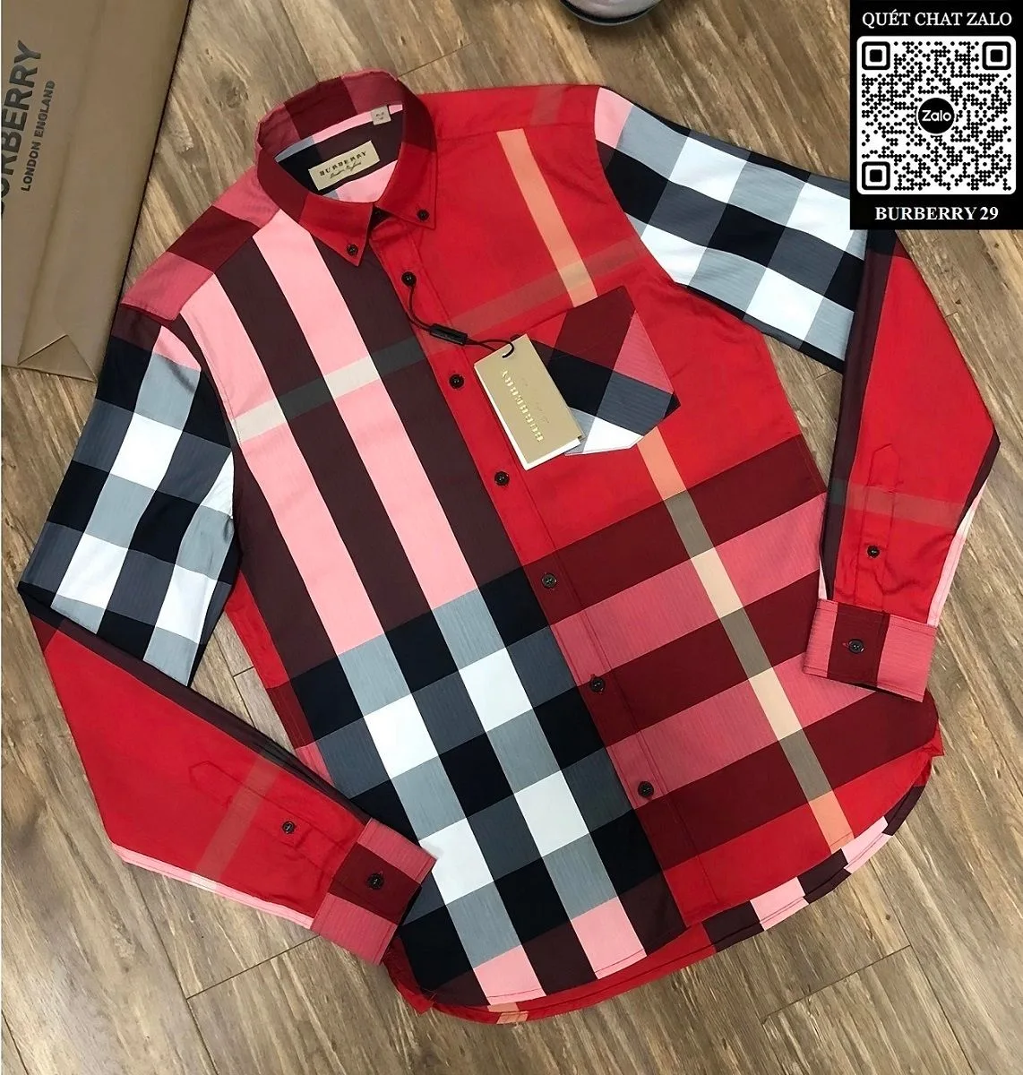 Áo sơ mi nam màu đỏ BBR tay dài kẻ sọc caro mã 29