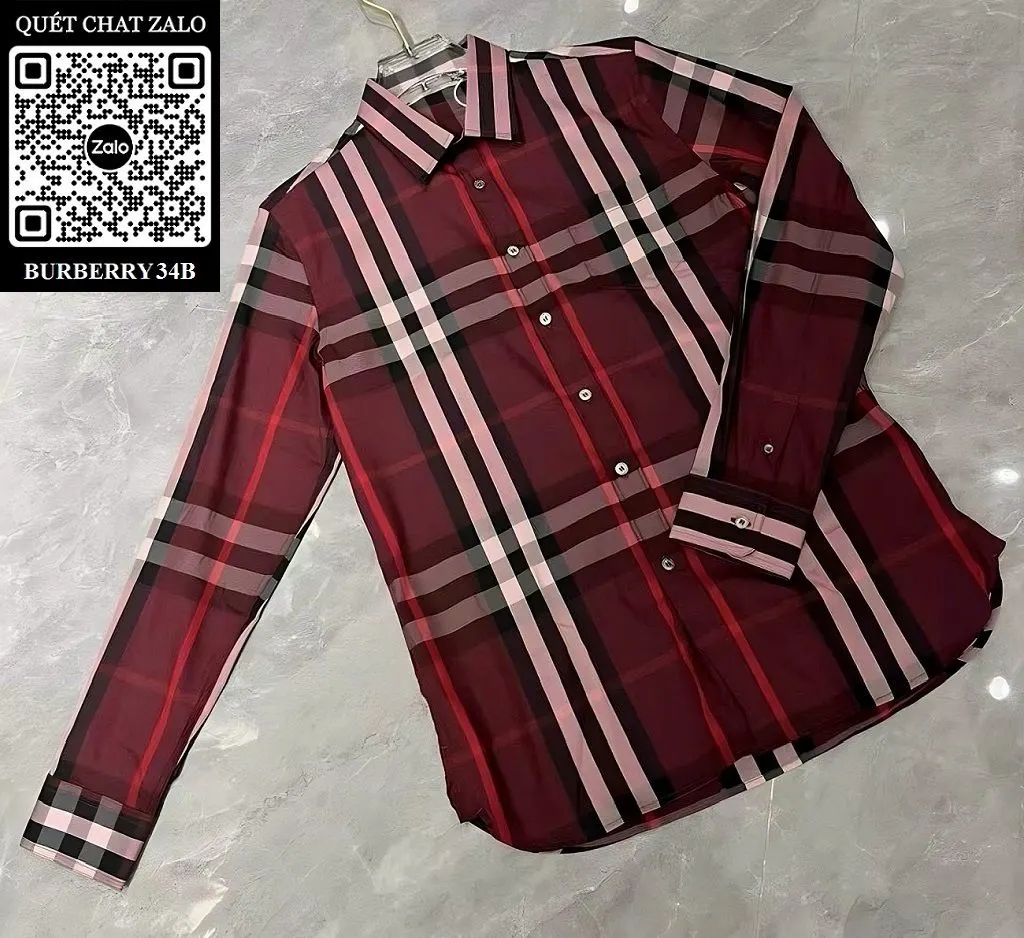 Sơ mi kẻ Burberry nam tay dài đỏ caro BBR lịch lãm mã 34a trẻ trung Sơ mi kẻ Burberry nam tay dài đỏ caro BBR lịch lãm mã 34a trẻ trung