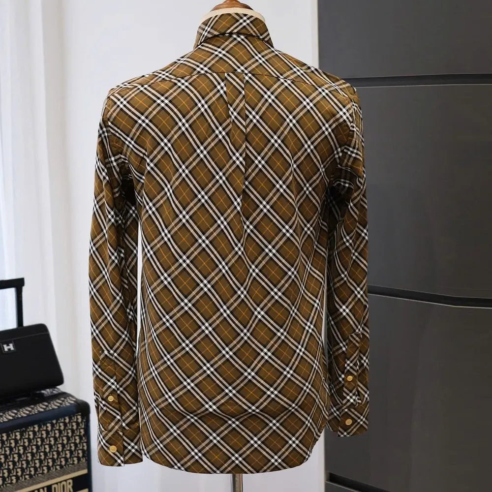 Áo sơ mi nam BBR màu nâu tay dài kẻ sọc caro mã 2 Burberry men lì