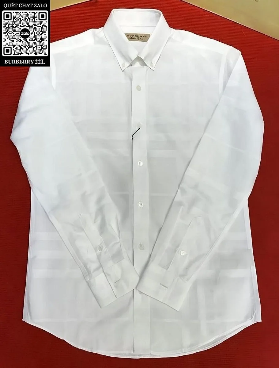 Sơ mi trắng Burberry nam tay dài kẻ caro BBR mã 22l điển trai