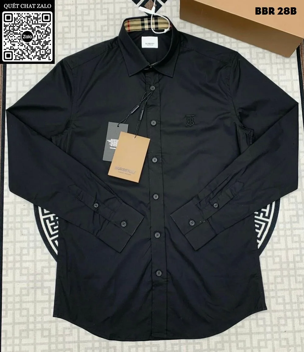 Áo sơ mi nam Burberry tay dài màu trơn màu đen cao cấp mã 28b2