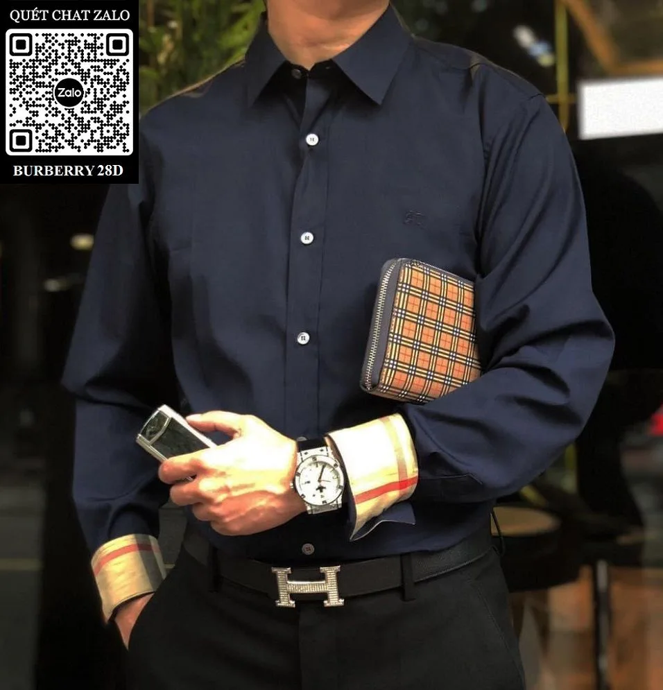 Áo Burberry sơ mi tay dài màu trơn nam mã 28d mê mẩn sang trọng