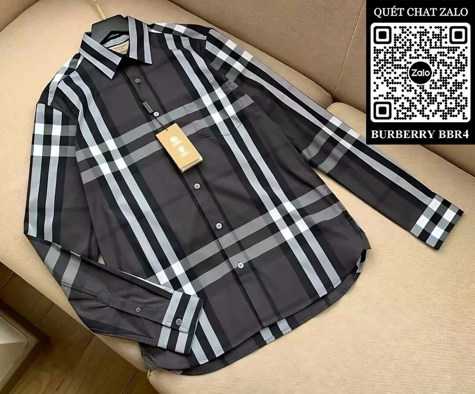 Áo Burberry nam dài tay sơ mi BBR màu ghi kẻ caro mã 4 vừa mắt