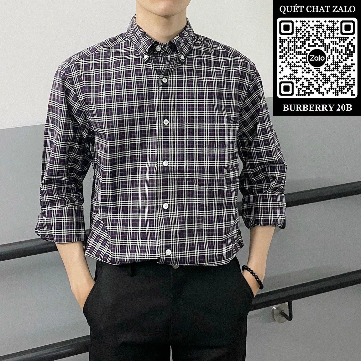 Áo sơ mi nam Burberry màu xanh kẻ sọc caro tay dài mã 20b BBR Áo sơ mi nam Burberry màu xanh kẻ sọc caro tay dài mã 20b BBR