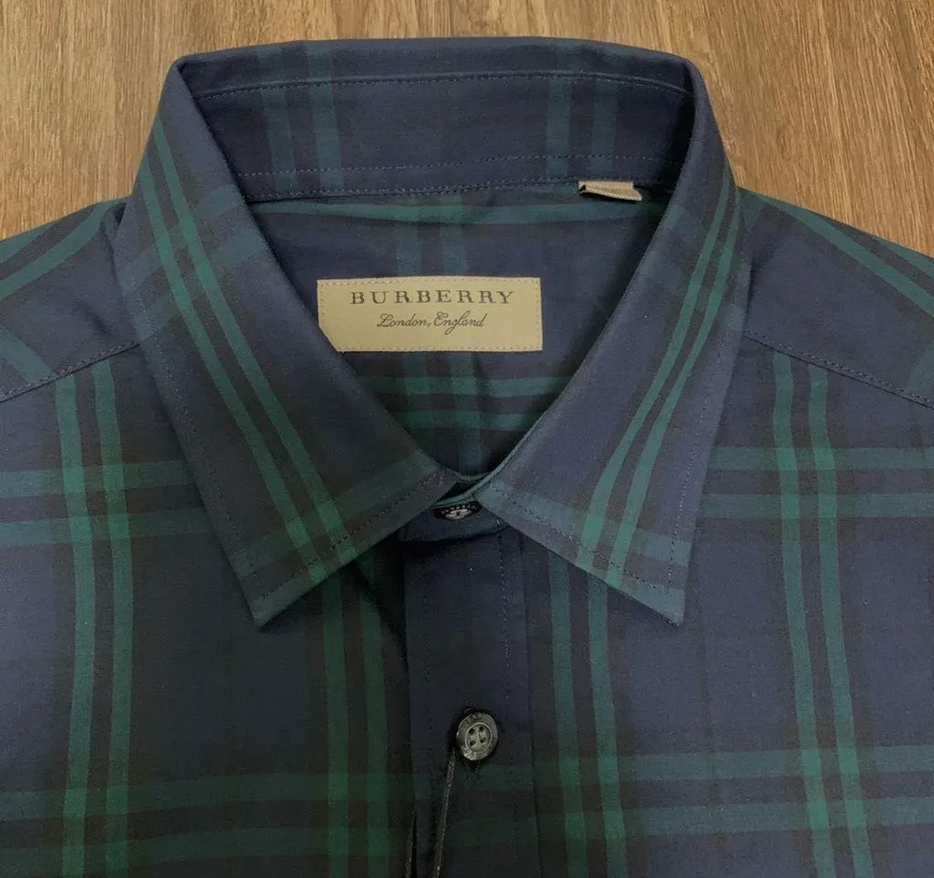 Áo sơ mi nam Burberry màu xanh tay dài kẻ sọc caro mã 37 xịn BBR