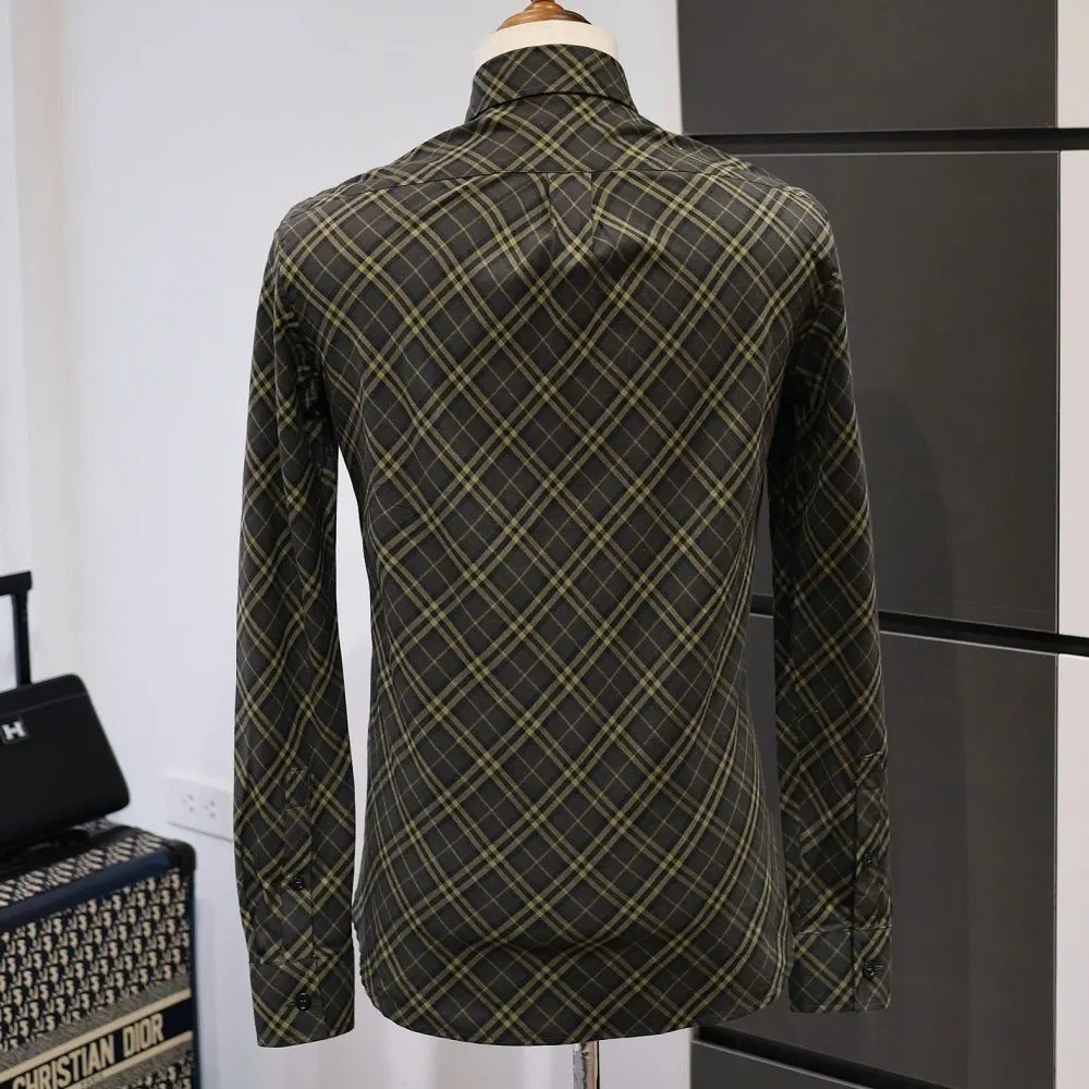 Burberry áo sơ mi BBR nam tay dài xanh kẻ caro năng động mã 1