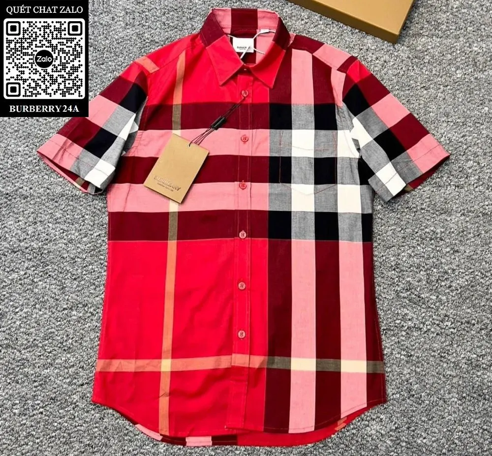 Áo sơ mi BBR nam tay ngắn đỏ kẻ sọc caro like real mã 29a tuyệt phẩm