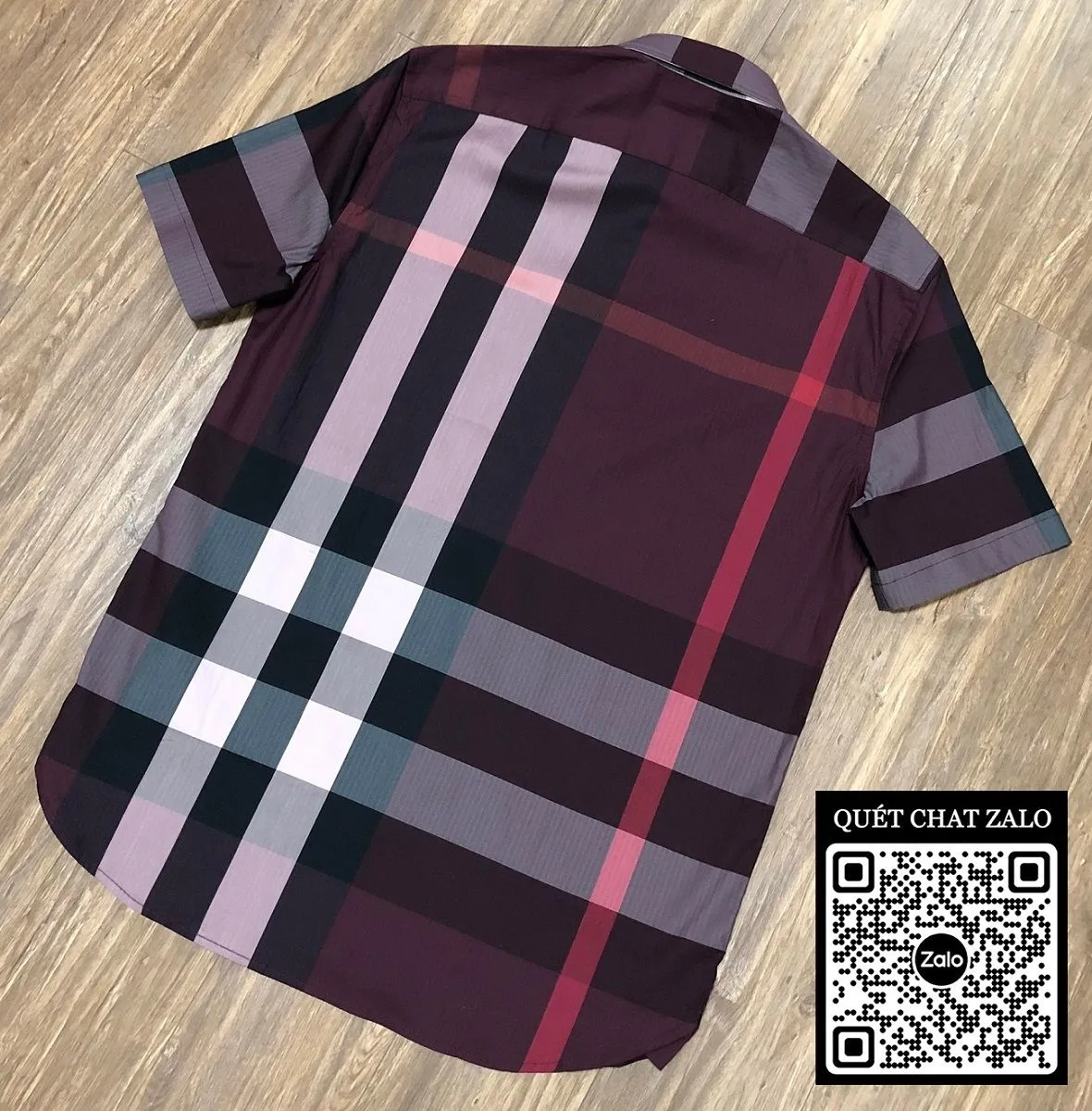 Áo sơ mi nam màu đỏ Burberry tay ngắn kẻ sọc caro mã 34 BBR điển trai