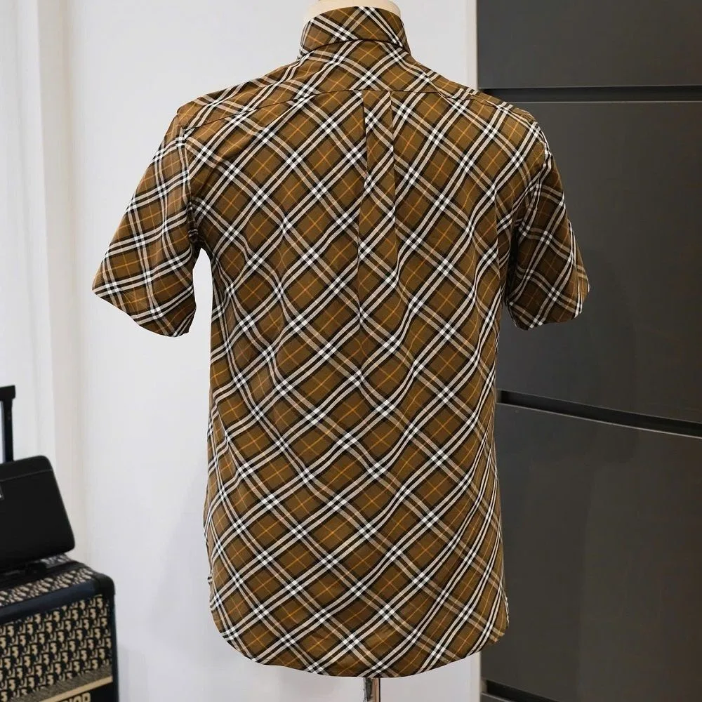 Áo sơ mi nam BBR màu nâu tay ngắn kẻ sọc caro mã 2 Burberry xịn sò