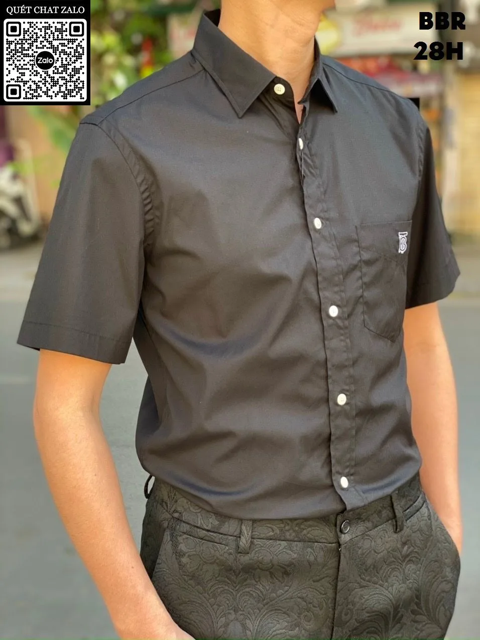 Burberry áo sơ mi nam tay ngắn màu trơn BBR cao cấp mã 28h tuyệt vời