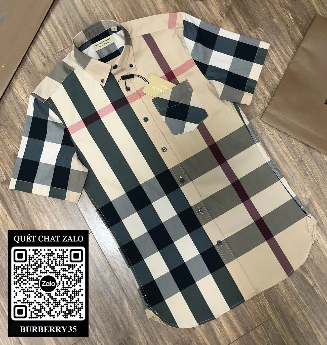 Áo sơ mi Burberry nam màu vàng tay ngắn kẻ caro cực phẩm mã 35 mê mẩn