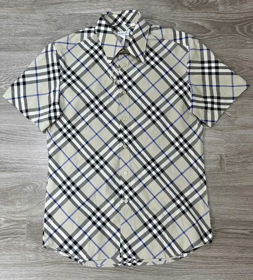 Áo sơ mi kẻ Burberry nam vàng caro tay ngắn cao cấp mã 1 thoải mái