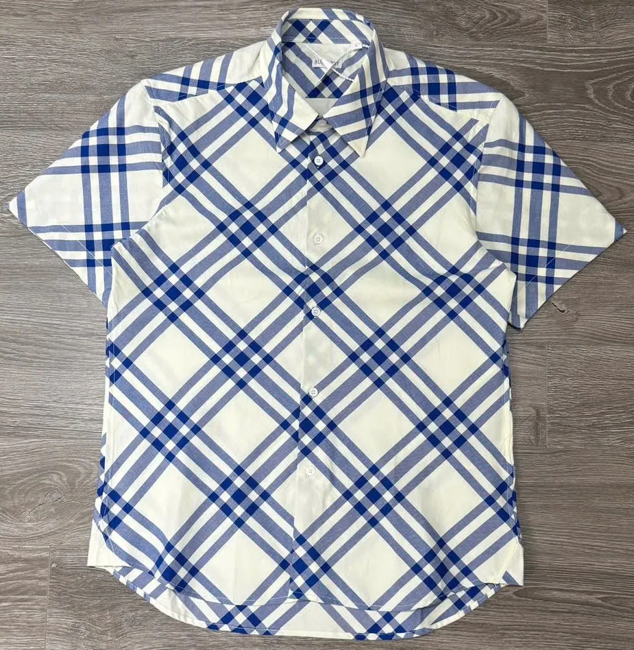 Áo sơ mi nam màu vàng BBR tay ngắn kẻ sọc caro mã 2 dễ mặc Burberry