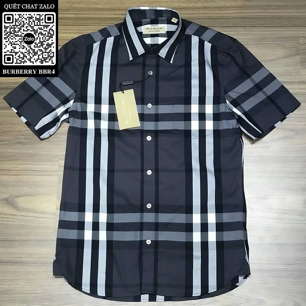Áo sơ mi Burberry cộc tay nam màu xám kẻ caro trẻ trung mã 4 Áo sơ mi Burberry cộc tay nam màu xám kẻ caro trẻ trung mã 4
