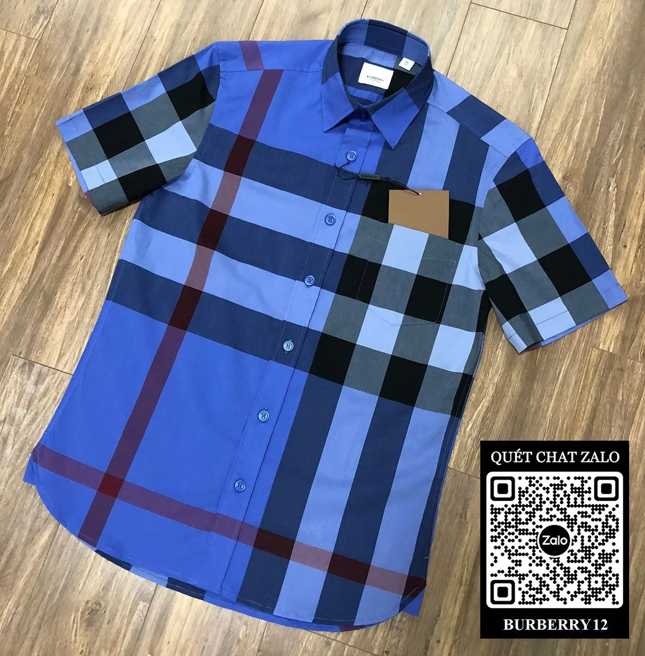 Áo sơ mi nam sọc caro Burberry màu xanh tay ngắn mã 12 mạnh Like Auth Áo sơ mi nam sọc caro Burberry màu xanh tay ngắn mã 12 mạnh Like Auth