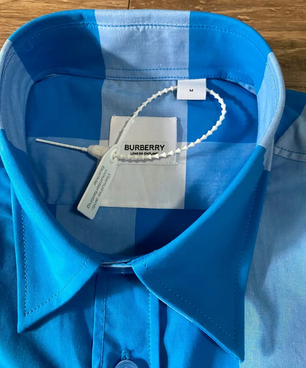 Áo kẻ Burberry sơ mi xanh caro sọc tay ngắn nam mã 12a cao cấp