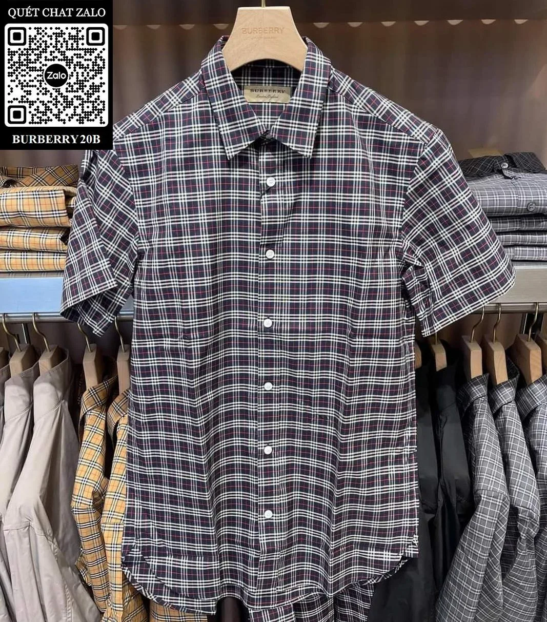 Áo sơ mi nam màu xanh BBR tay ngắn kẻ sọc caro mã 20b tuyệt hảo