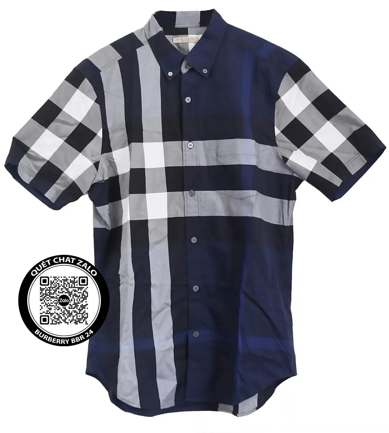 Áo sơ mi nam màu xanh BBR tay ngắn kẻ sọc caro mã 24 thời thượng