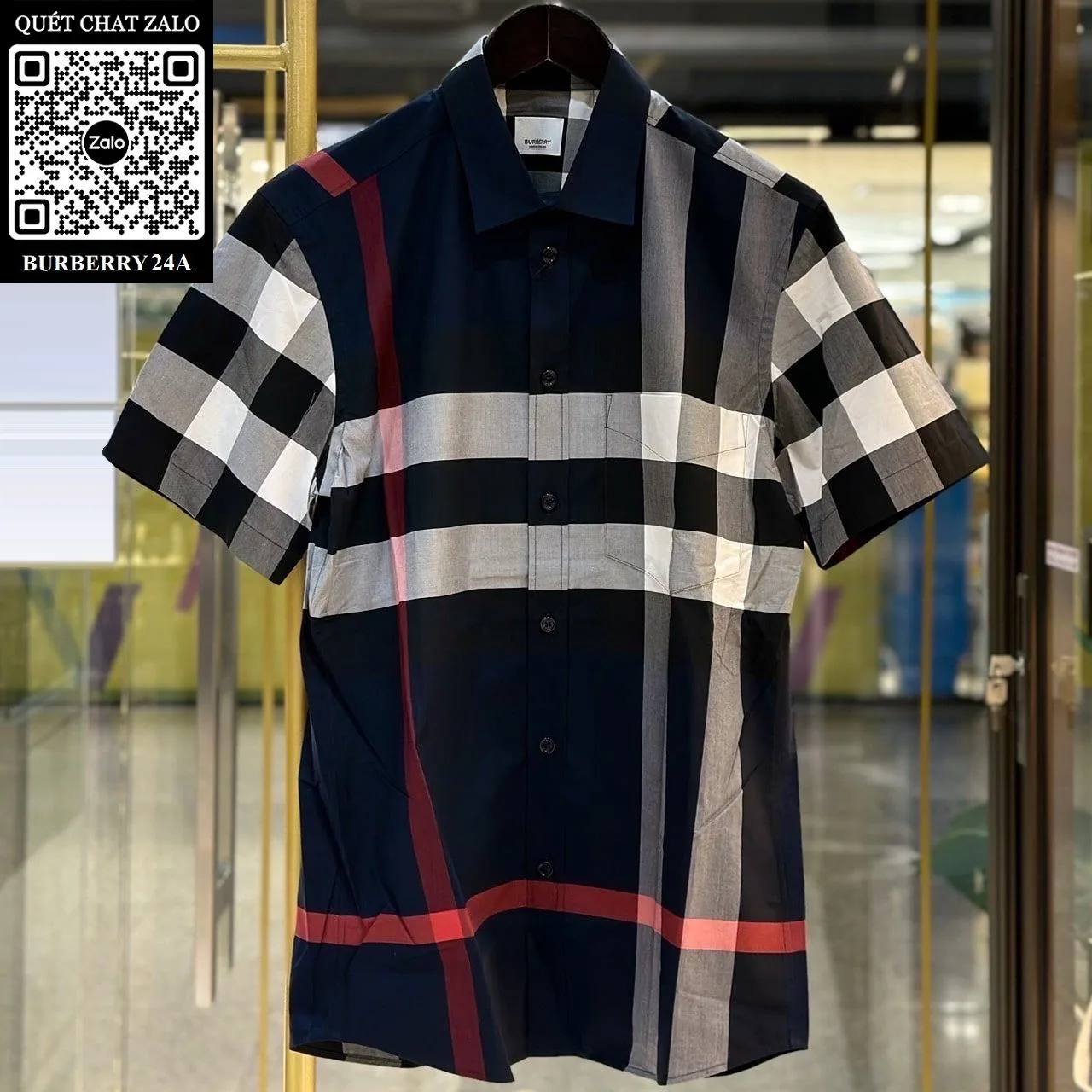 Áo sơ mi caro Burberry nam xanh tay ngắn kẻ sọc mã 24a lịch lãm Áo sơ mi caro Burberry nam xanh tay ngắn kẻ sọc mã 24a lịch lãm