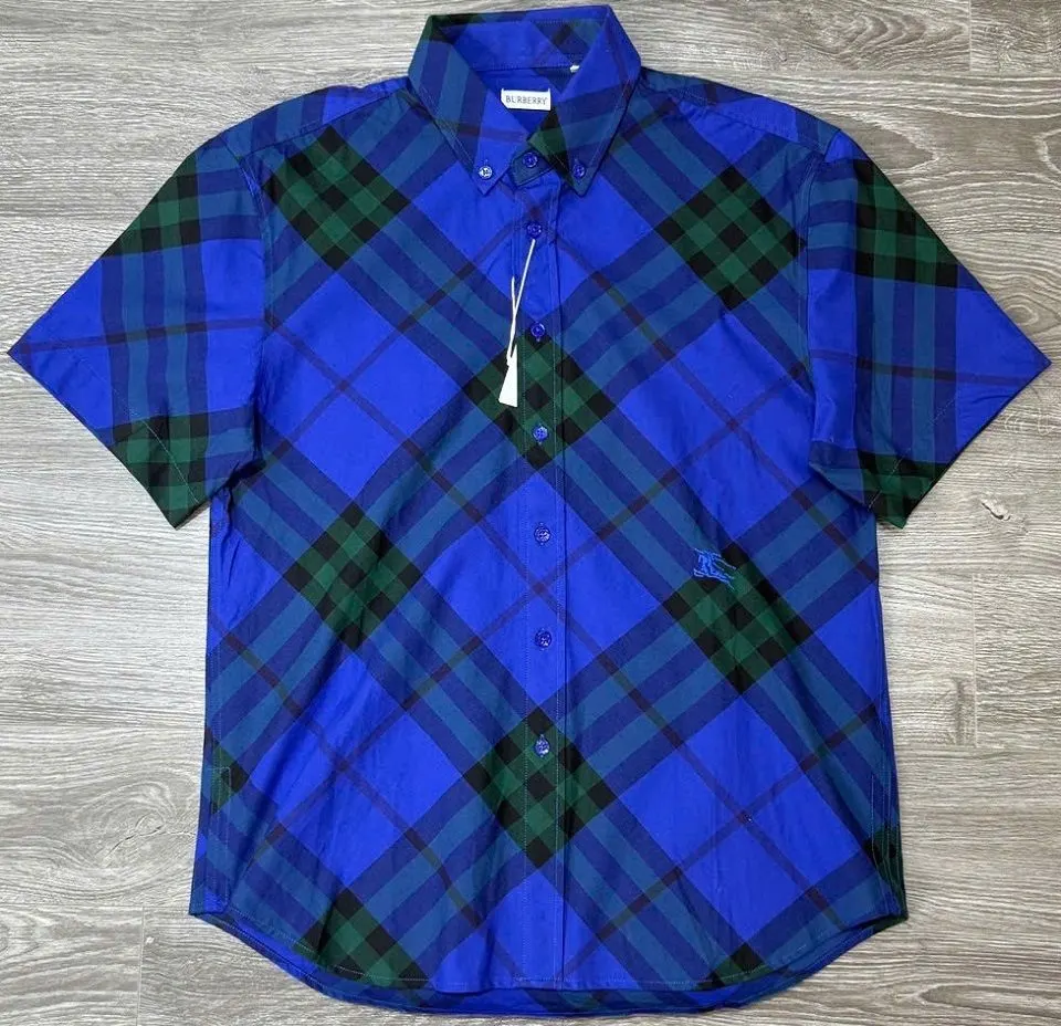 Áo sơ mi ngắn tay Burberry xanh kẻ caro công phu mã 2 nam thượng lưu