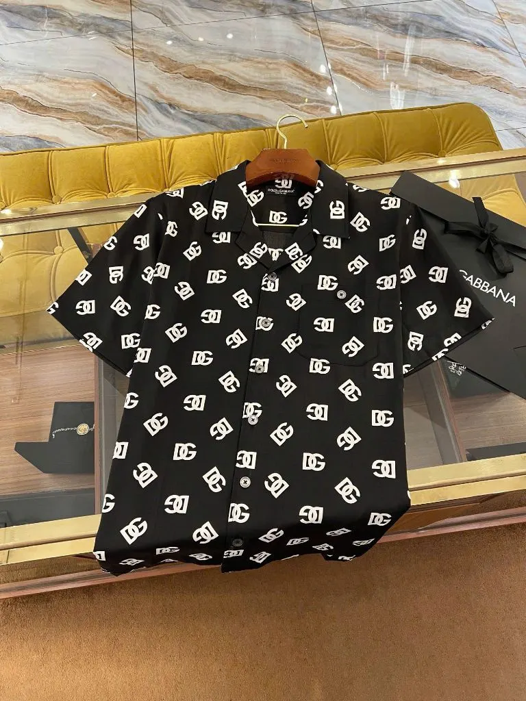 Áo sơ mi nam màu đen DG tay ngắn mã 3 Dolce thiết kế đẹp cao cấp
