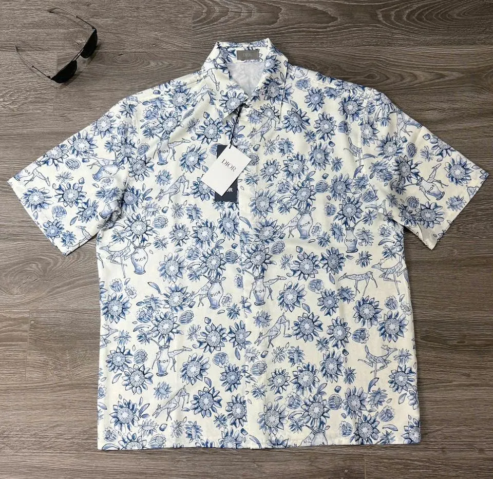 Dior sơ mi trắng tay ngắn nam mã 1 phong cách cao cấp gọn gàng