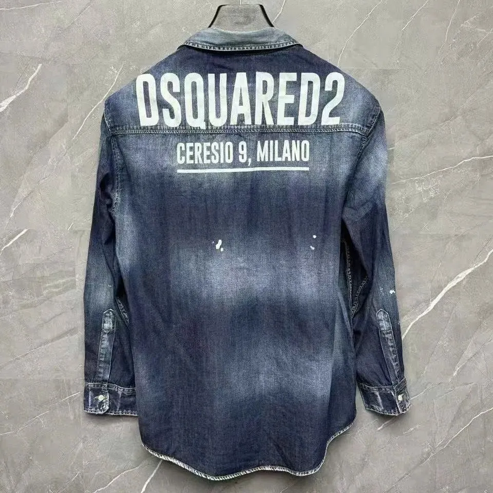 Sơ mi Dsquared jean xanh tay dài nam mã 1 Dsq2 gọn đẹp quý phái sang