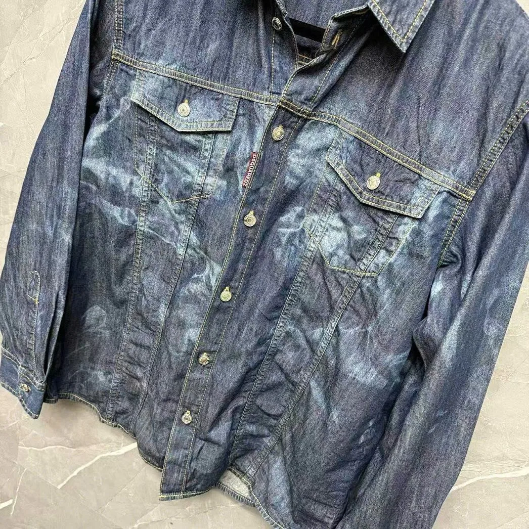 Áo sơ mi nam Dsquared2 màu xanh tay dài jean mã 2 chuẩn form