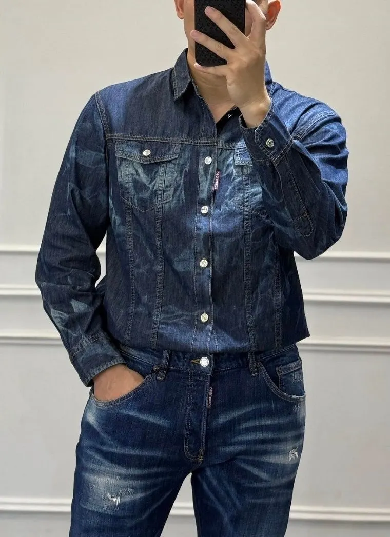 Sơ mi Dsquared xanh vải jean tay dài nam mã 2b Dsq2 ưng ý thượng hạng