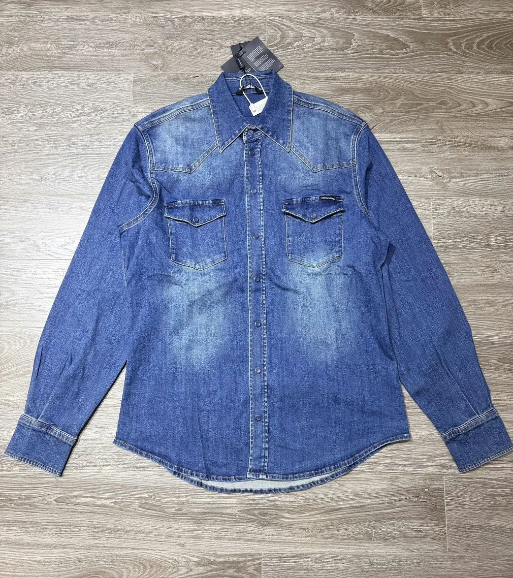 Áo sơ mi nam màu xanh Dsquared2 tay dài jean thanh lịch mã 3 Áo sơ mi nam màu xanh Dsquared2 tay dài jean thanh lịch mã 3