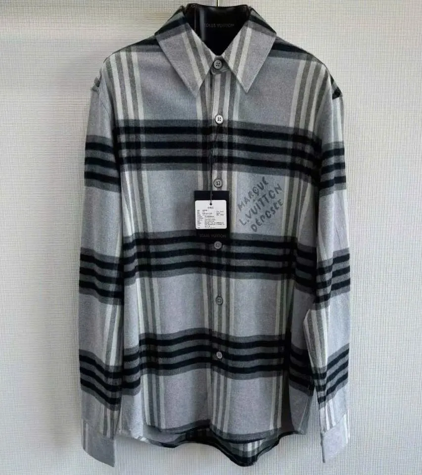 Áo sơ mi LV tay dài xám kẻ sọc caro Louis Vuitton premium mã 1 nam