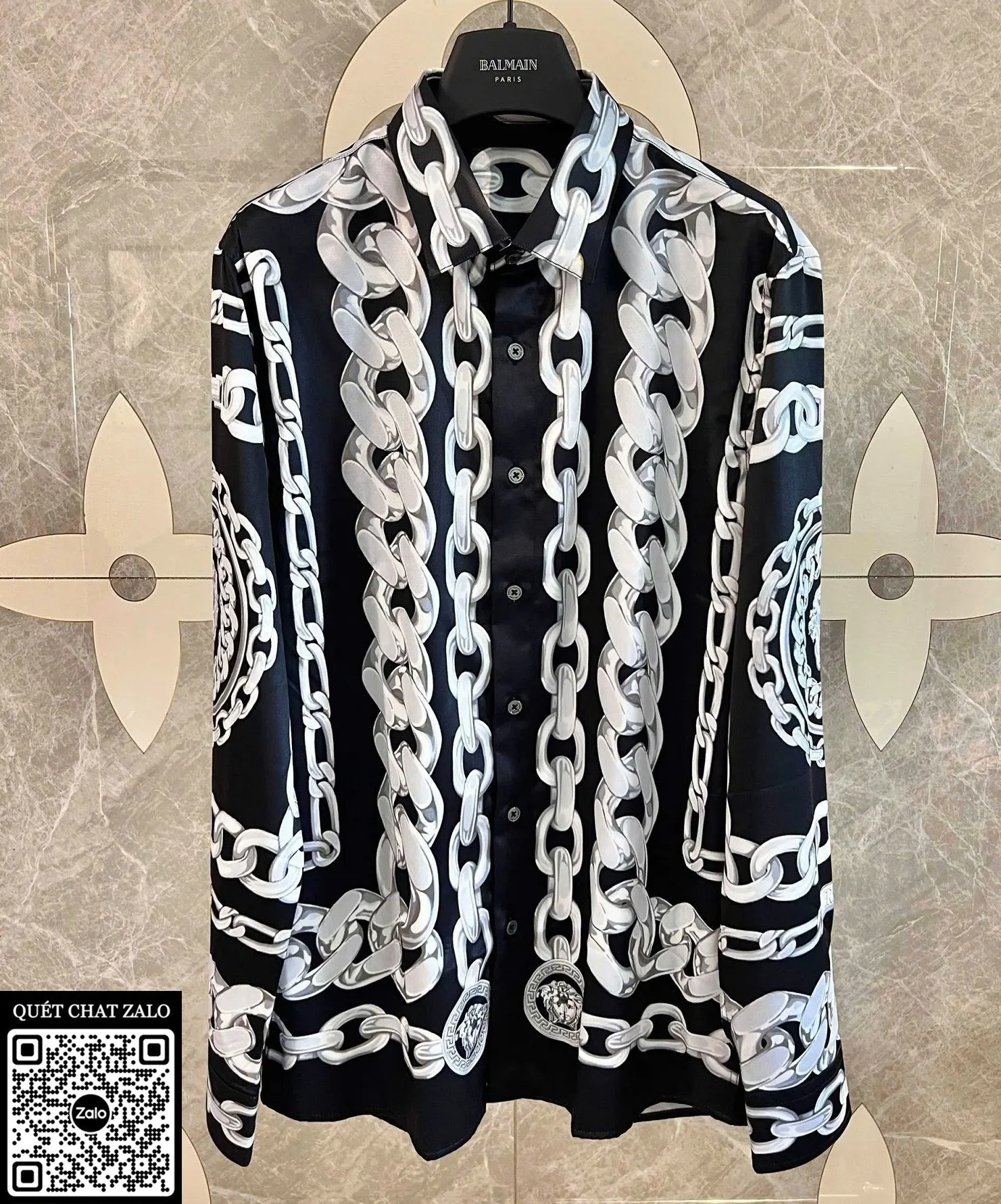 Áo sơ mi nam màu đen Versace tay dài mã 1 đỉnh cao chất lượng