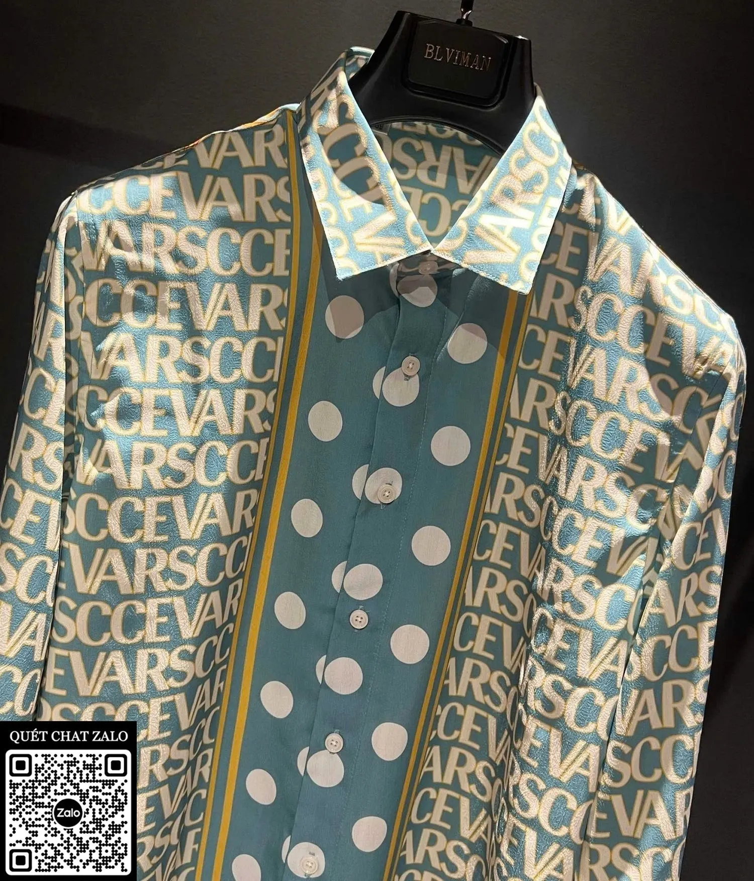 Áo sơ mi nam màu xanh Versace tay dài mã 1 chất số lượng ít đẹp