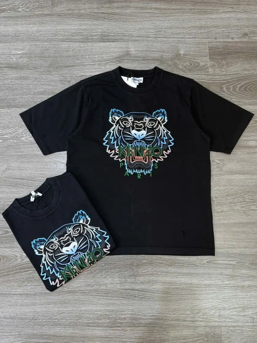 Áo thun nam đen có hình Kenzo cổ tròn mã 6b — cao cấp, cá tính nam nữ