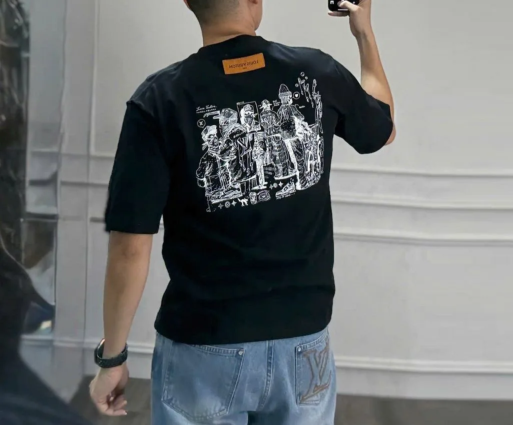 Áo thun LV đen mã 7b cổ tròn nam nữ Like Authentic phong cách men lì