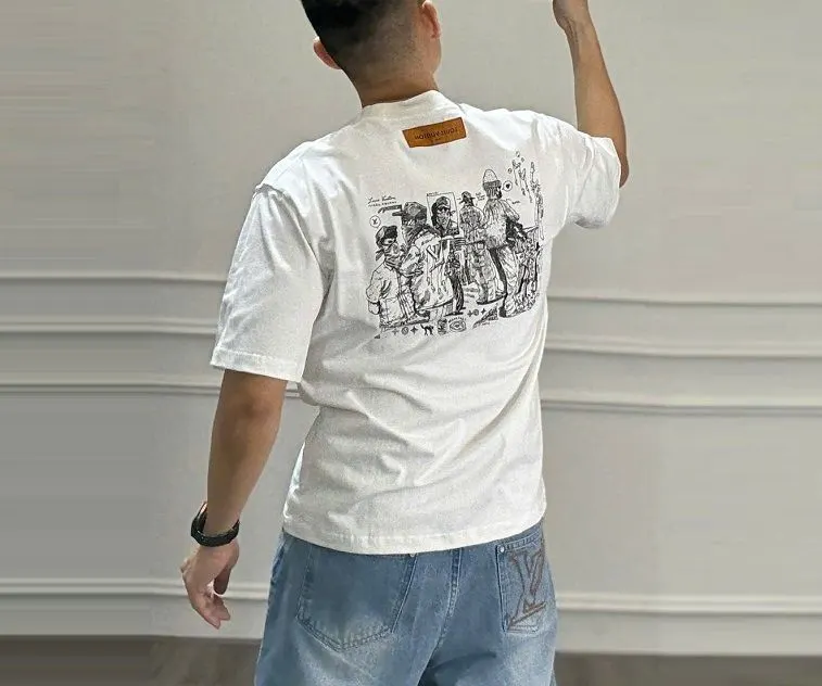 Áo trắng LV mã 10b nam nữ cổ tròn thun phông sang trọng thượng hạng