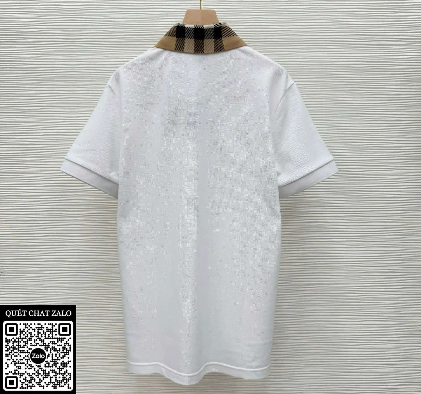 Áo polo nam màu trắng BBR cổ viền mã 6 Burberry thượng hạng tỉ mỉ