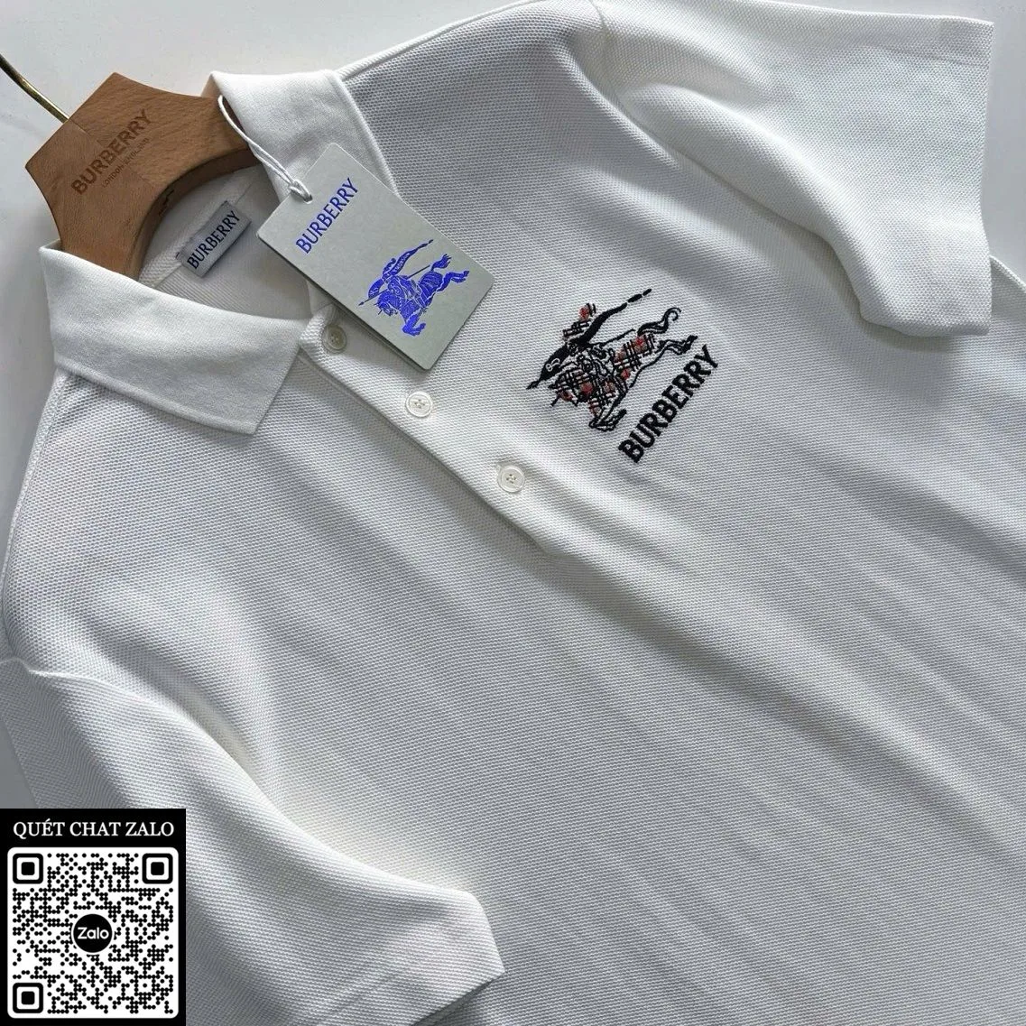 Áo polo nam Burberry màu trắng mã 10 like auth xịn chất không tưởng