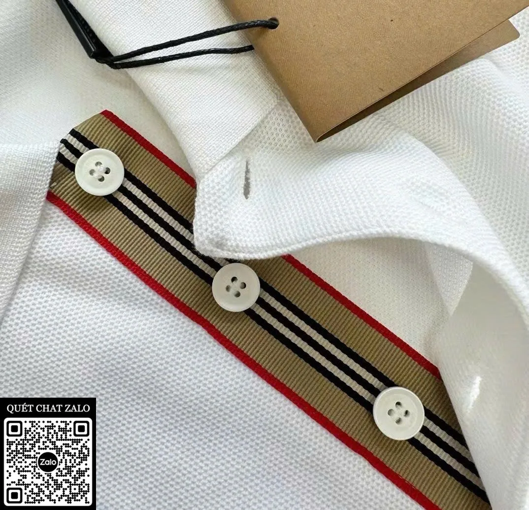 Áo polo nam màu trắng Burberry mã 5 xịn như thật ưng ý