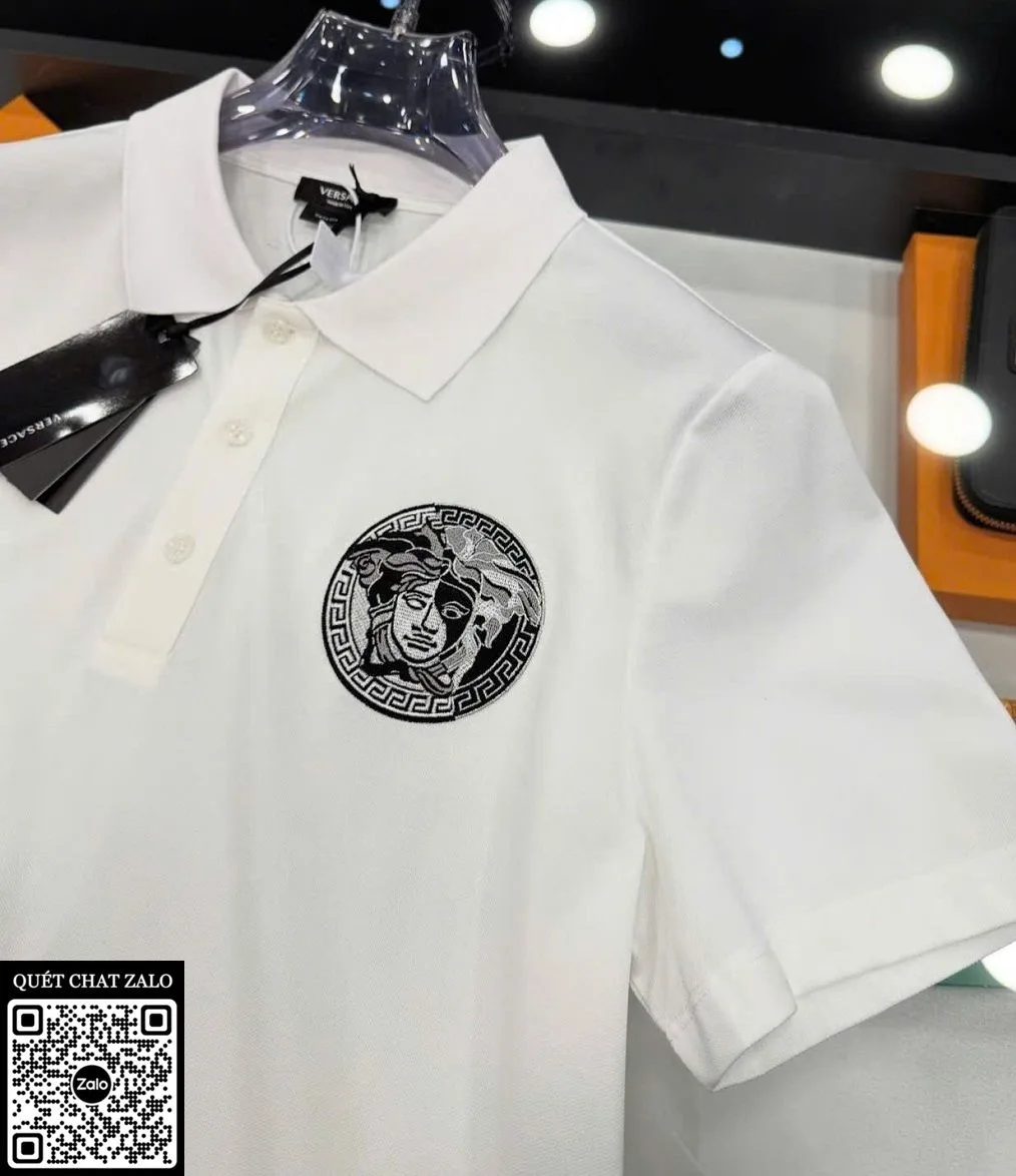 Áo polo nam Versace màu trắng mã 4 chuẩn dáng Like Authentic