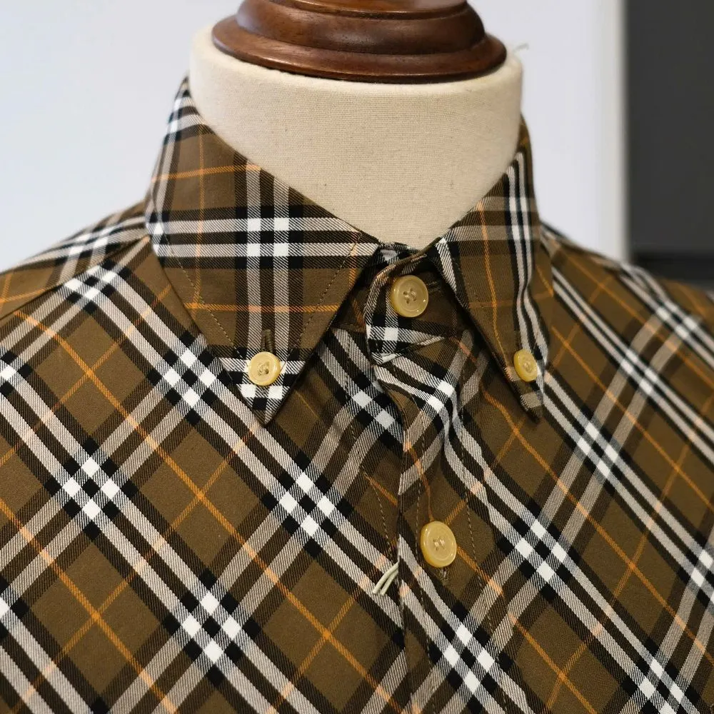 Áo sơ mi nam BBR màu nâu tay dài kẻ sọc caro mã 2 Burberry men lì