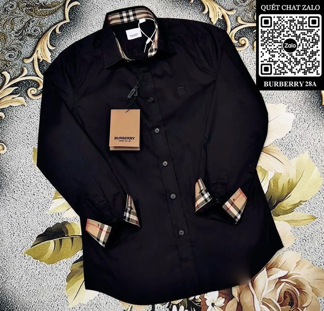 Áo Burberry sơ mi nam tay dài màu trơn BBR mã 28a chuẩn dáng
