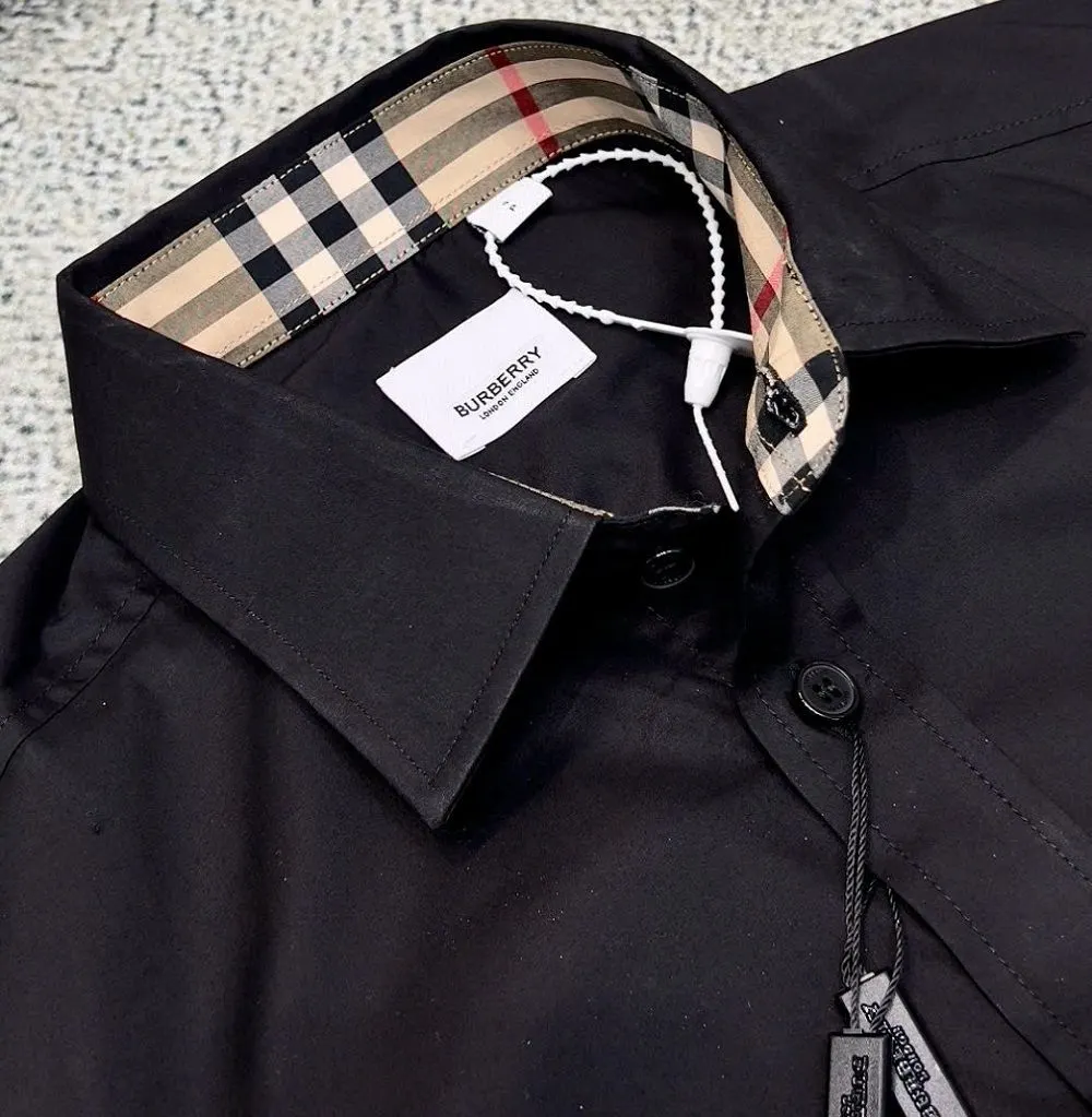 Áo sơ mi nam Burberry tay dài màu trơn màu đen cao cấp mã 28b2