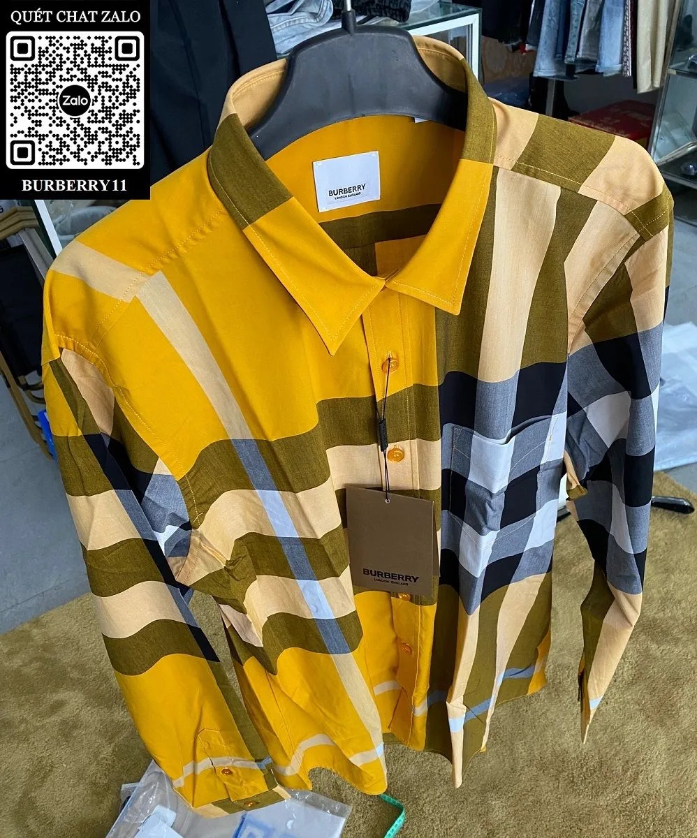 Áo kẻ Burberry sơ mi vàng caro tay dài nam BBR mã 11 chuẩn dáng Áo kẻ Burberry sơ mi vàng caro tay dài nam BBR mã 11 chuẩn dáng