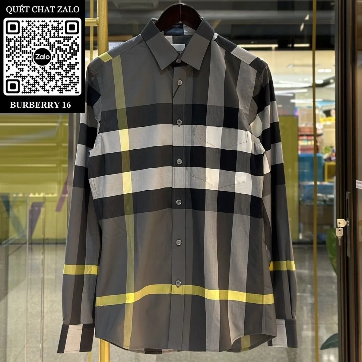 Áo sơ mi hàng hiệu nam Burberry kẻ caro ghi tay dài mã 16 mới Áo sơ mi hàng hiệu nam Burberry kẻ caro ghi tay dài mã 16 mới