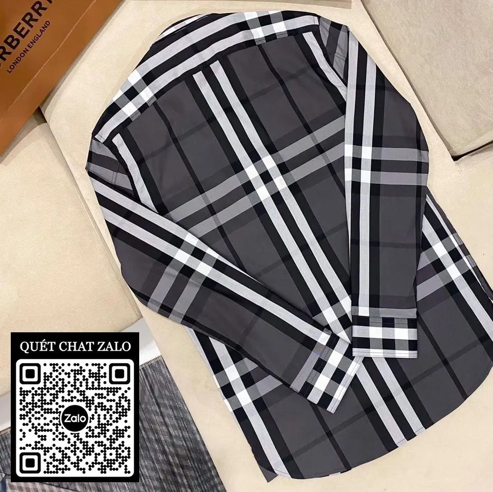 Áo Burberry nam dài tay sơ mi BBR màu ghi kẻ caro mã 4 vừa mắt