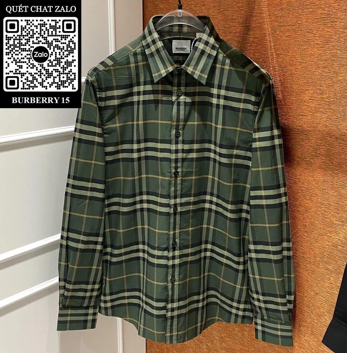 Áo dài tay Burberry nam mã 15 sơ mi xanh kẻ sọc caro thích ngay