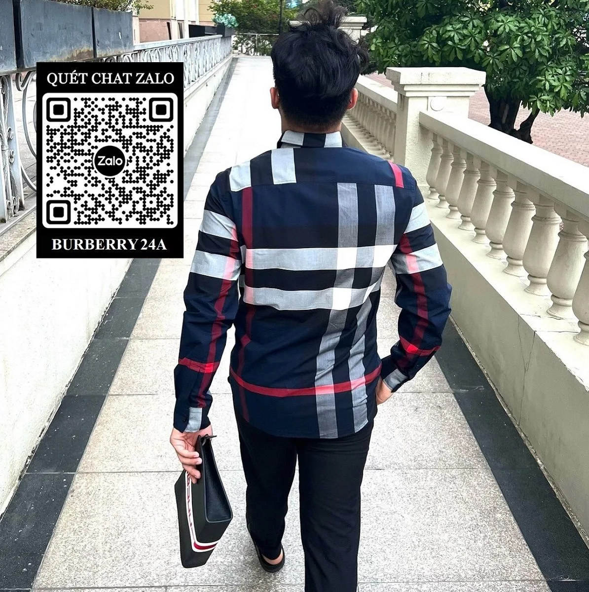 Áo sơ mi Burberry tay dài xanh caro nam BBR mã 24a cao cấp trẻ trung