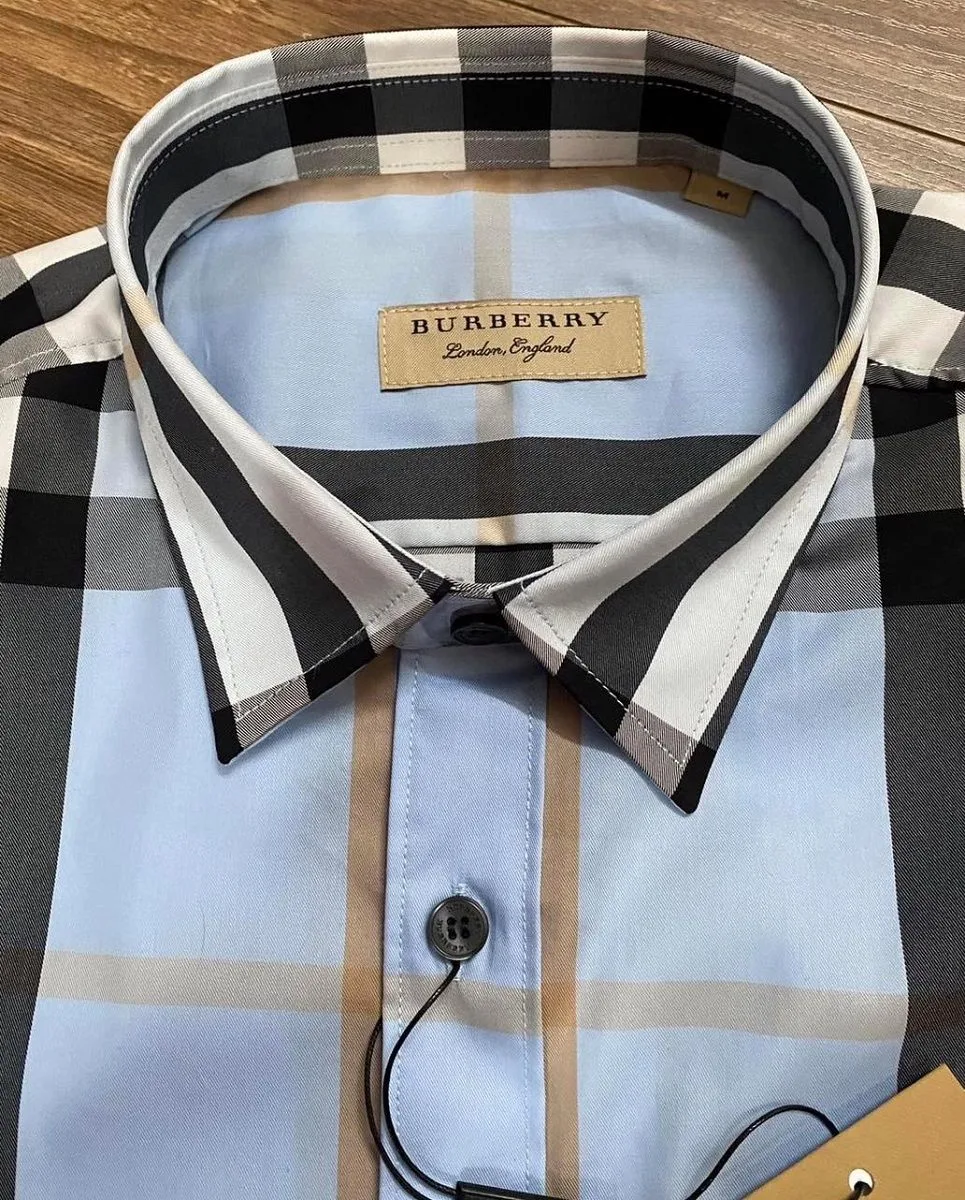 Áo sơ mi nam sọc caro Burberry xanh tay dài BBR mã 31 cao cấp hợp lý Áo sơ mi nam sọc caro Burberry xanh tay dài BBR mã 31 cao cấp hợp lý