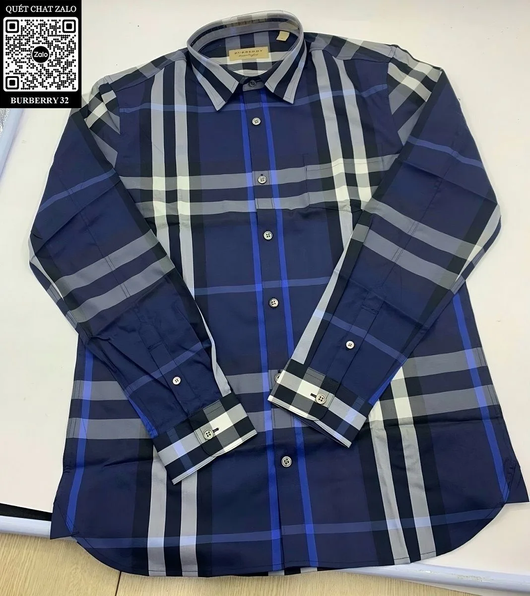 Áo sơ mi Burberry nam màu xanh kẻ caro tay dài mã 32 tuyệt hảo yêu